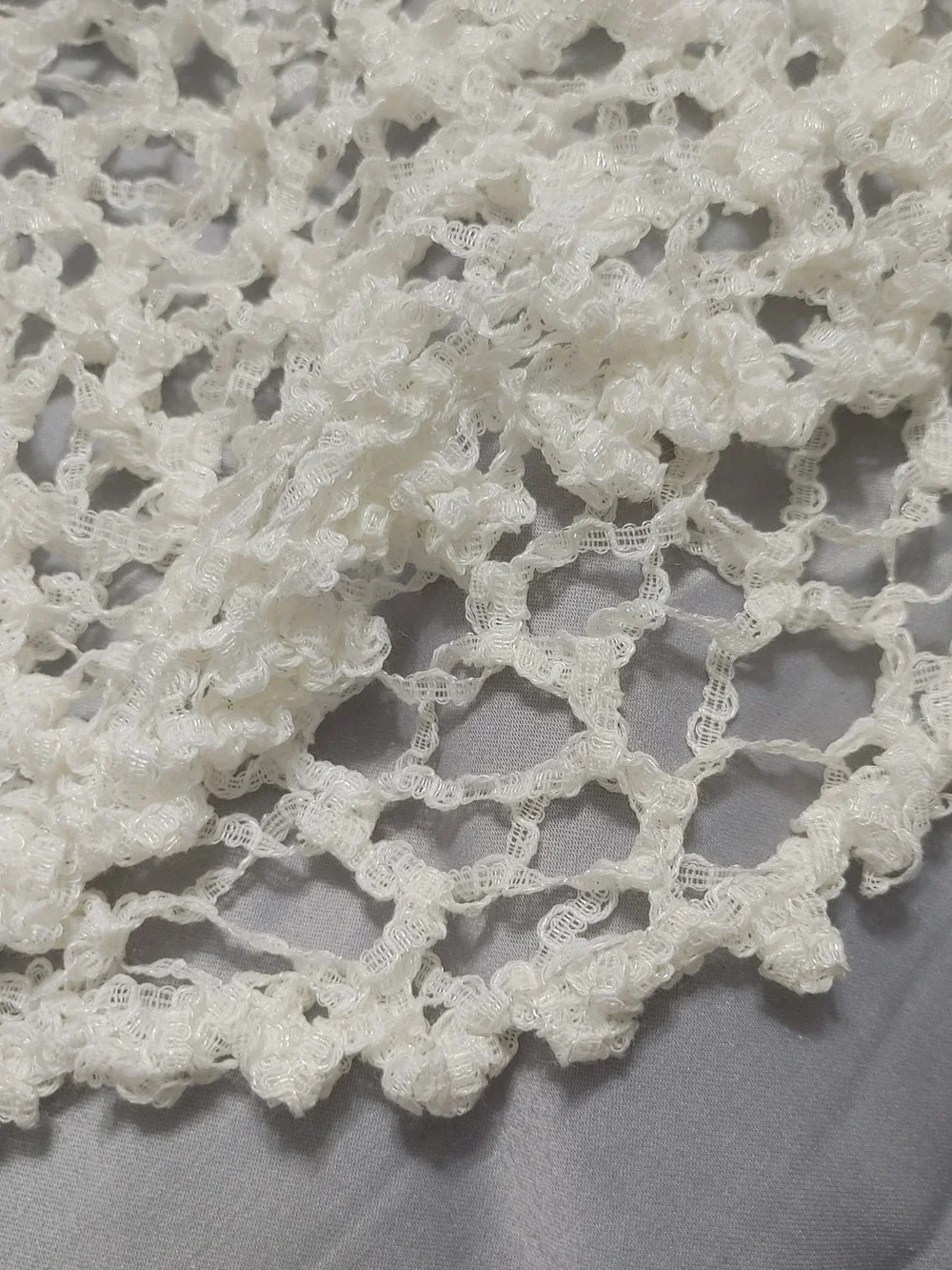 Handmade Knitted Lightweight White Open-Knit Stretchy Wedding Shawl